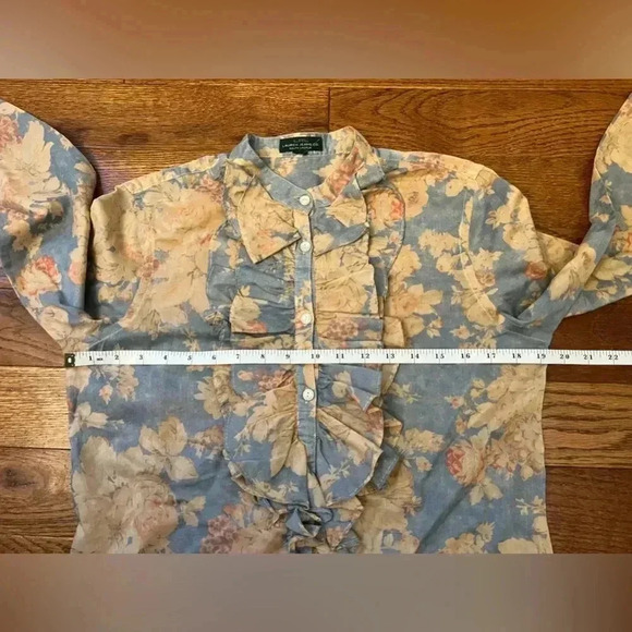 LRL Lauren Jeans Co. Floral Ruffle-Trim Blouse Sz M - Picture 9 of 10